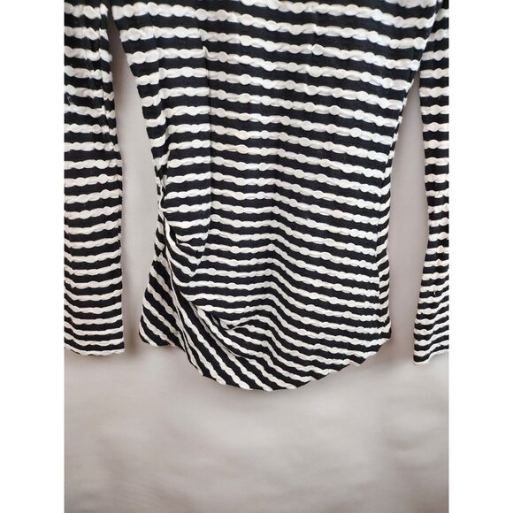 Max Studio Womens Long Sleeve Top Small Black White Striped Ruched Casual - Picture 2 of 6
